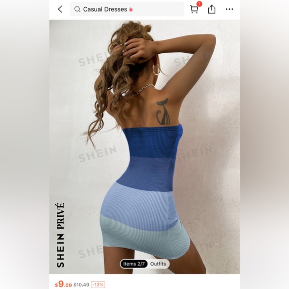 SHEIN Unity Rib Knit Color Block Panel Tube Dress - Picture 2 of 4